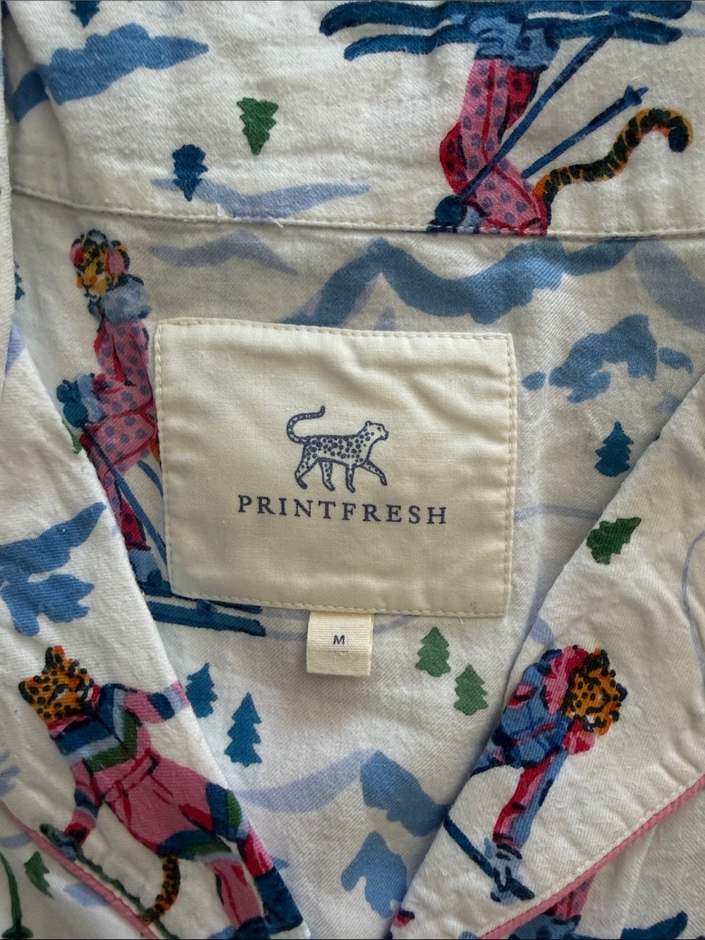 Printfresh Ladies Ski-Print Pajama Set - White with Pink, Blue, Green Accents - Picture 2 of 7